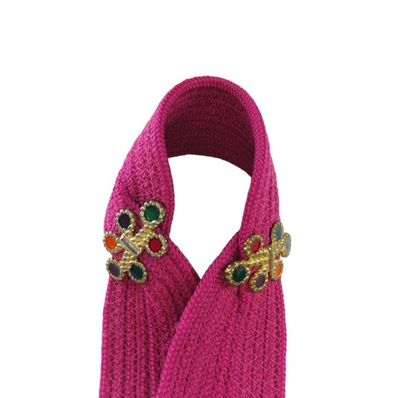 Vintage Hot Pink Woven Belt with Multicolor Rainbow Gem Rhinestones Retro Belt main image 5